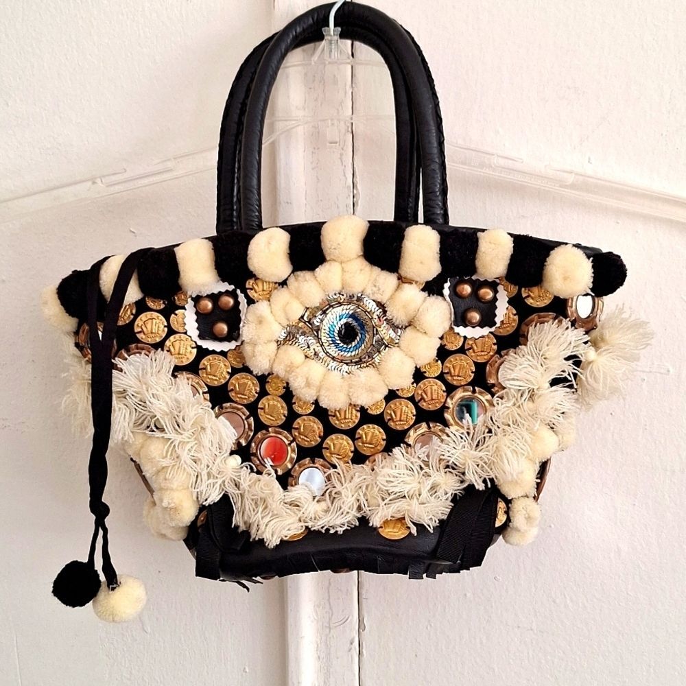 Tuk Tuk Evil-Eye Bag tassel brass mirror purse